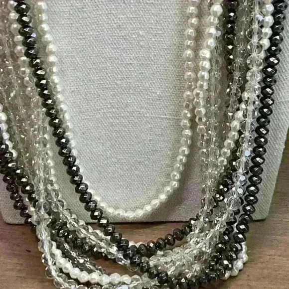 Chico’s Leather & Multi Strand Crystal Necklace - Picture 3 of 6